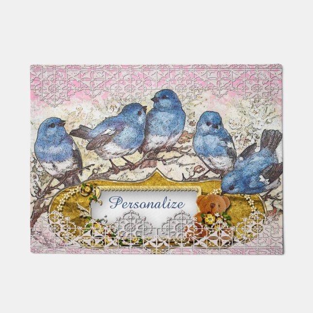 Tapete Vintage Bluebird de Felicidade Bem-vindo (Frente)