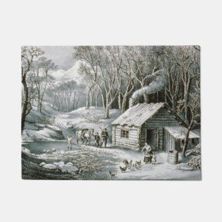 Tapete Vintage Currier & Ives Log Cabine Natal
