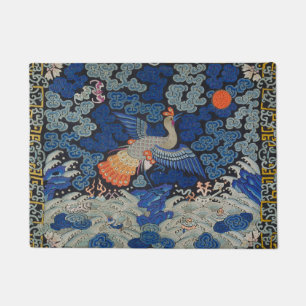 Tapete Vintage de bordado chinês azul-pássaro