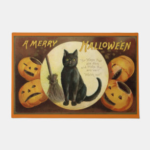 Tapete Vintage Halloween Black Cat e Pumpkins entalhados