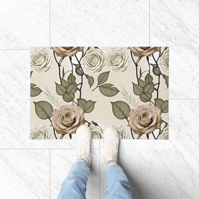 Tapete Vintage Inspired Sepia Roses With Green Leaves (Interior)