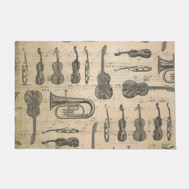 Tapete Vintage Music Note Padrão Violin Tuba (Frente)