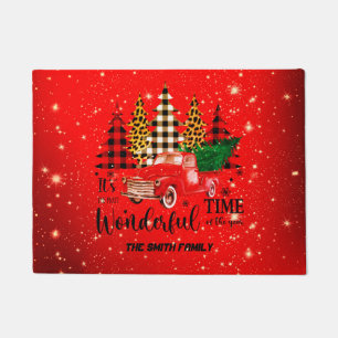 Tapete Vintage Red Caminhão Hora de Natal Doormat
