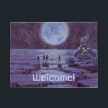 Tapete Vintage Science Ficting Earth Rover Aliens na Lua<br><div class="desc">É fácil personalizar este tapete de boas-vindas com o seu texto personalizado! Ilustração vintage de aliens futuristas e robôs de ficção científica apresentando um clássico design de quadrinhos de 50. Design de ficção científica retrô com astronautas alienígenas em um planeta estrangeiro com veículo espacial, lunar ou lua e olhando para...</div>