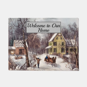 Tapete Vintage Winter Scense Horse and Carruagem Welcome