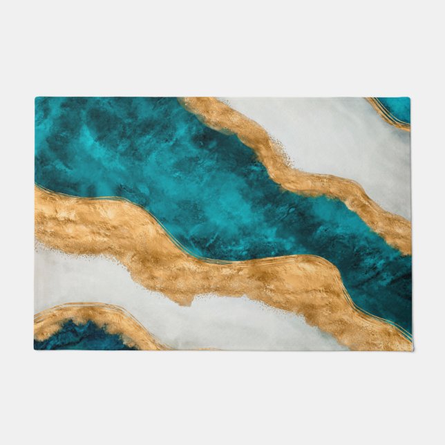 Tapete Watercolor and gold Turquoise Wave Abstract (Frente)