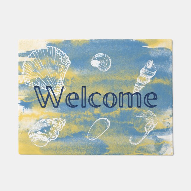 Tapete Watercolor Beach Welcome Blue Yellow (Frente)
