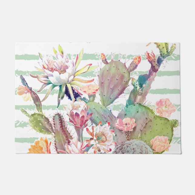 Tapete Watercolor Cactus Floral Striper Design (Frente)