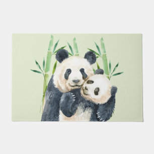 Tapete Watercolor Panda Bears Mãe e Bebê em Bambu