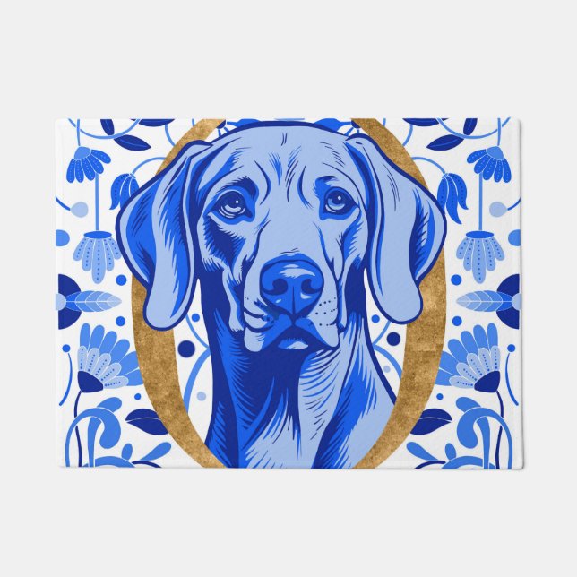 Tapete Weimaraner espiando através da letra "O" em Ouro (Frente)
