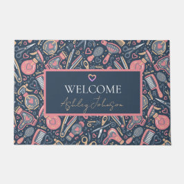 Tapete Welcome — Portuguese folk hair icons Navy & Blush