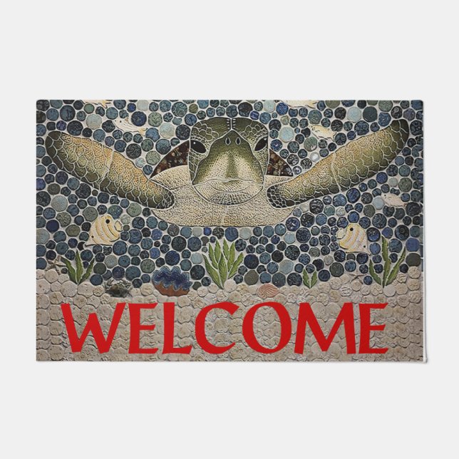 Tapete Welcome Sea Turtle Doormat,Turtle Quote Doormat (Frente)