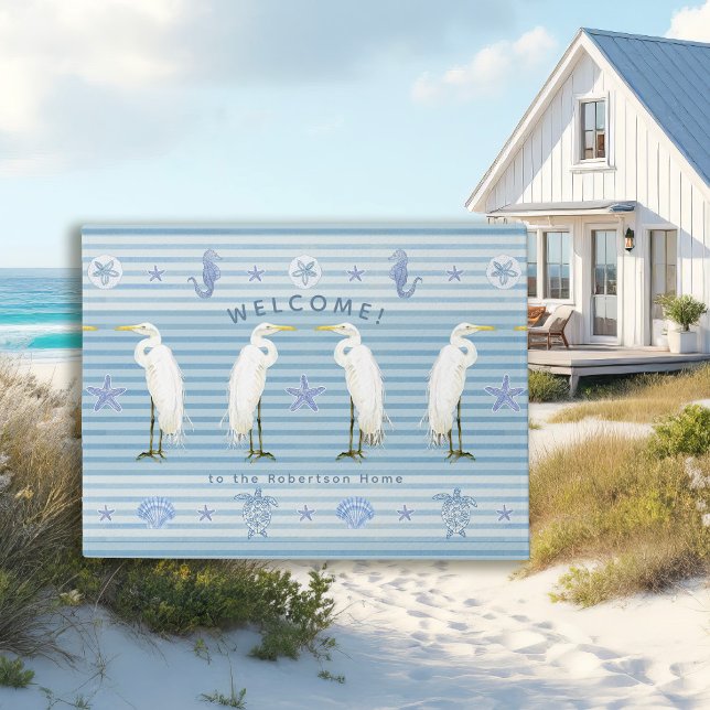 Tapete Welcome Sea Turtle Seahorse Striped Family Name (Criador carregado)