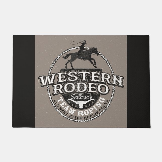 Tapete Western Rodeo Old West Steer Roping Personalizado (Frente)