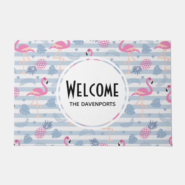 Tapete Whimsical Flamingo & Pineapple Patterno Welcome (Frente)