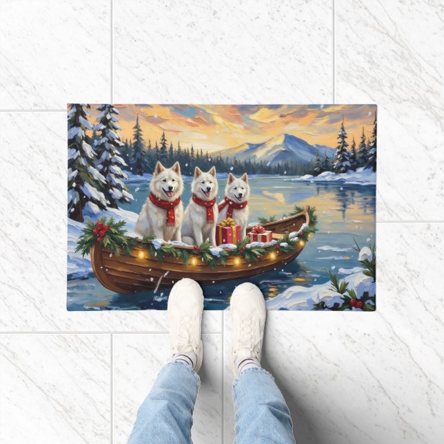 Tapete White American Eskimo Dog Christmas Boat Holiday (Interior)