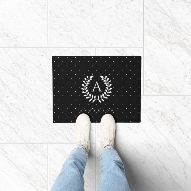 Tapete White On Black Laurel Monogram Polka Dot Pattern (Interior)