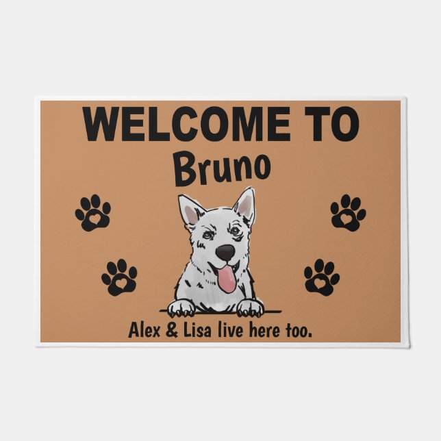 Tapete White Swiss Shepherd Welcome Personalized Custom (Frente)