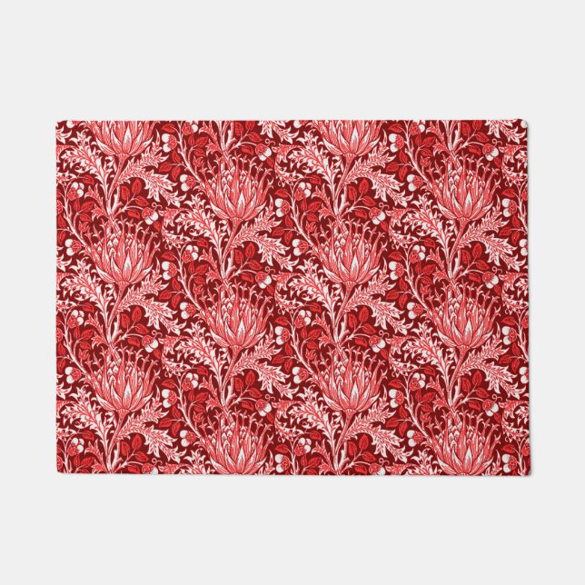 Tapete William Morris Damask, Vermelho Escuro e Branco (Frente)