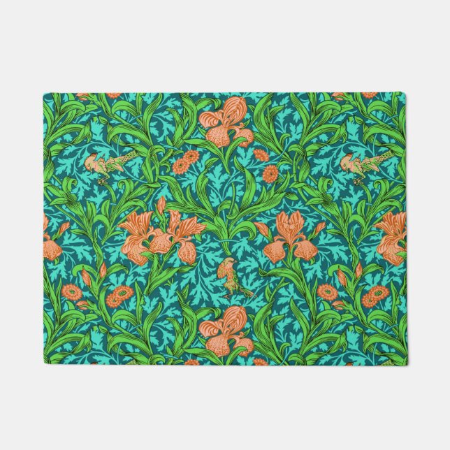 Tapete William Morris Irises, Orange e Turquesa (Frente)