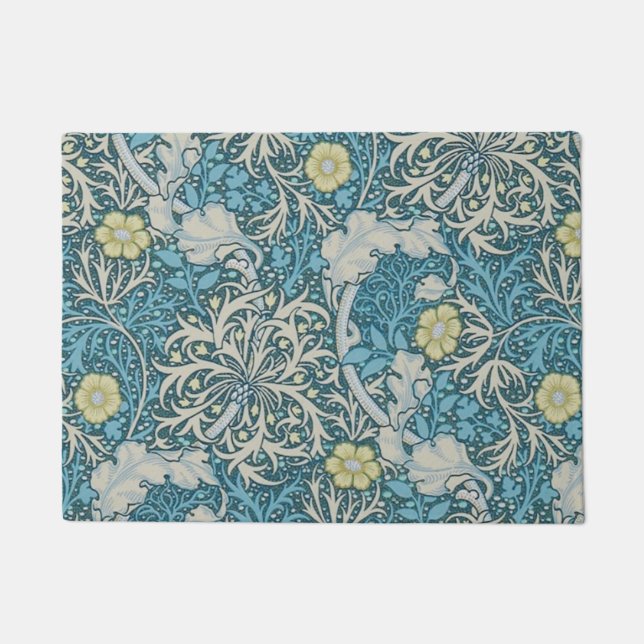 Tapete William Morris, padrão art nouveau, algas, azul,f (Frente)