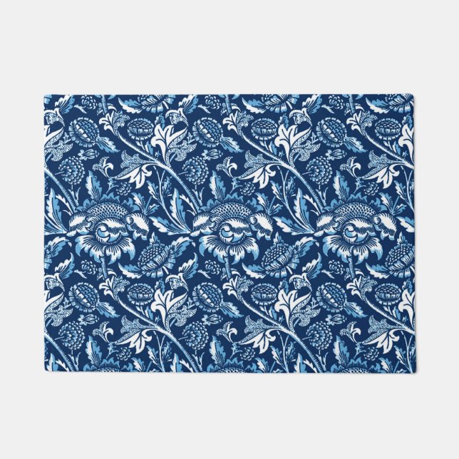 Tapete William Morris Sunflower, azul escuro e branco (Frente)