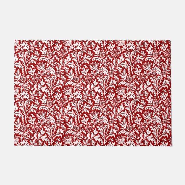 Tapete William Morris Thistle Damask, Vermelho Escuro e B (Frente)