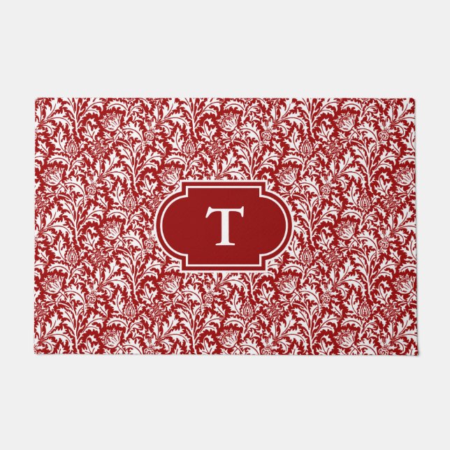 Tapete William Morris Thistle Damask, Vermelho Escuro e B (Frente)