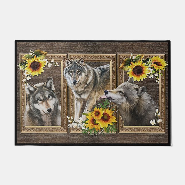 Tapete Wolf Lover Gift, Wolf Doormat, Sunflower cita Mães (Frente)