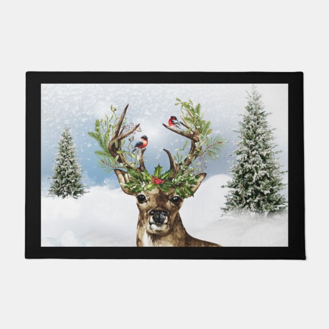 Tapete Woodland Deer Christmas Doormat Mat (Frente)