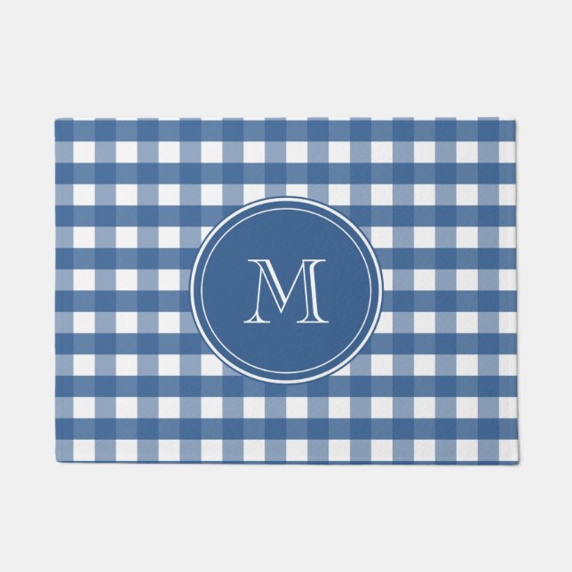 Tapete Xadrez Dark Blue Gingham Monograma Bem-vindo (Frente)