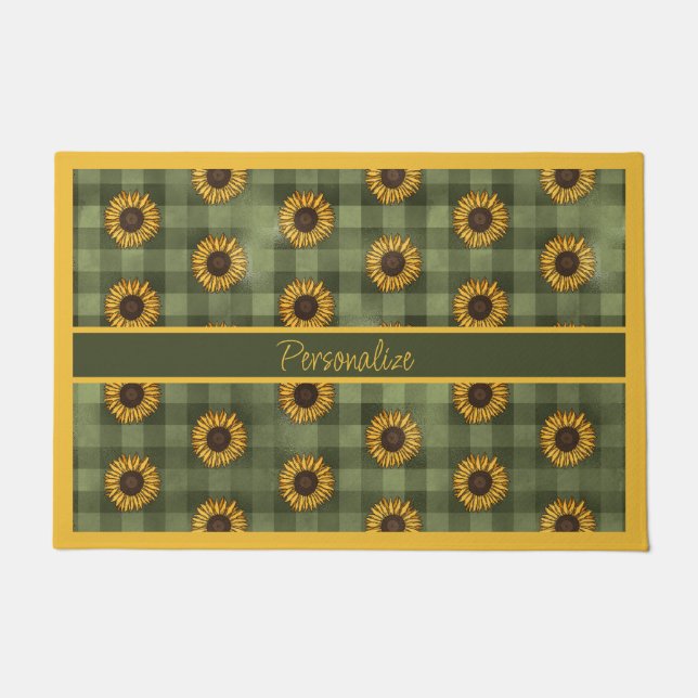 Tapete Xadrez de Búfalo Verde Sunflower Gingham Personali (Frente)