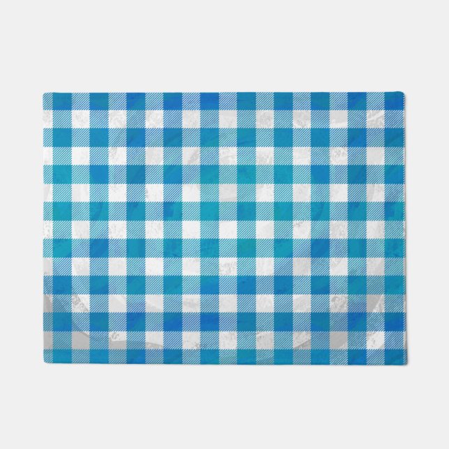Tapete Xadrez de Buffalo Azul e Branco Verificada (Frente)