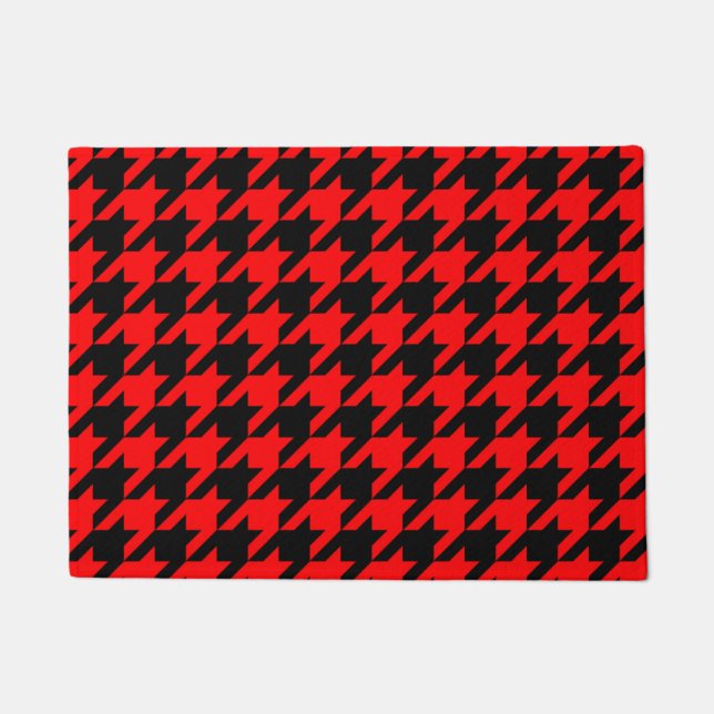 Tapete Xadrez Houndstooth Preto e Vermelho (Frente)