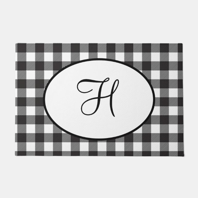 Tapete Xadrez Preta e Branca Personalizada Monograma (Frente)