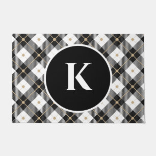 Tapete Xadrez Preto Branco Dourado Monogramado