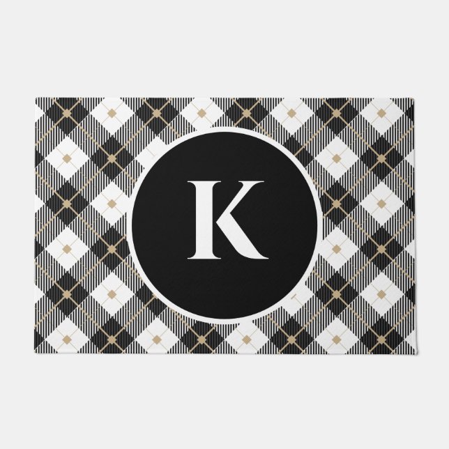 Tapete Xadrez Preto Branco Dourado Monogramado (Frente)