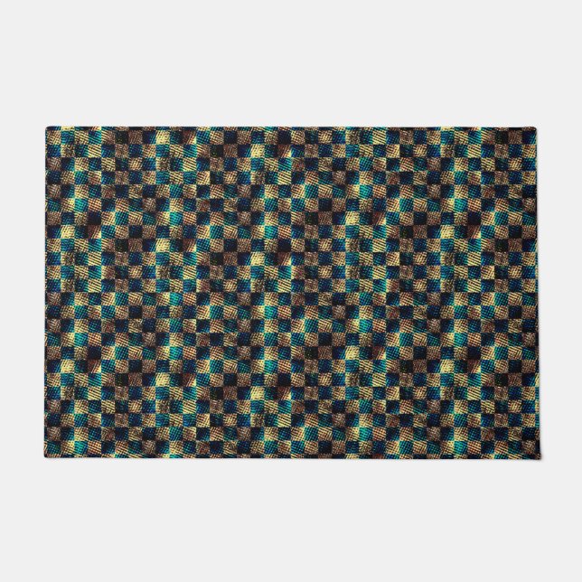 Tapete Xadrez sujo e efeito arranhado, amarelo e azul (Frente)