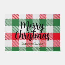 Tapete Xadrez Verde Branco de Natal da Família e Vermelh