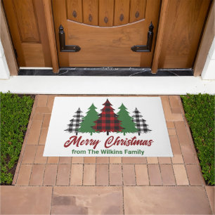 Tapete Xadrez Vermelha Rústica Árvores de Natal Feliz Per