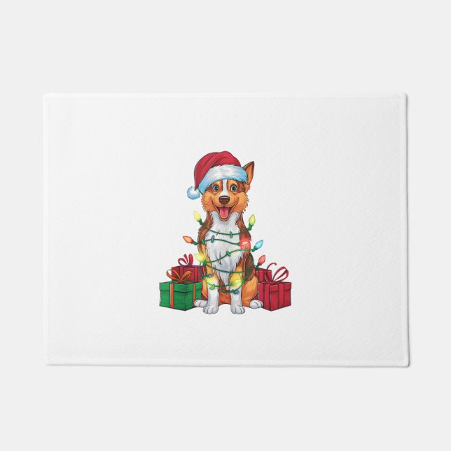 Tapete Xmas Lighting Santa Hat Australian Kelpie Dog Chri (Frente)