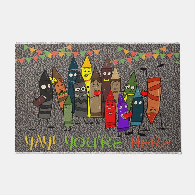 Tapete Yay You're Here Doormat, Cute Crayons  (Frente)