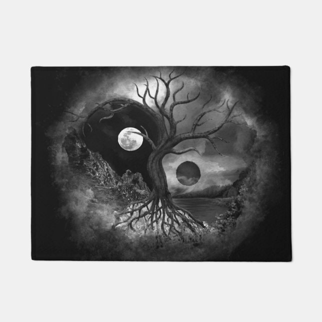 Tapete Yin Yang Tree Landscape Black and White (Frente)