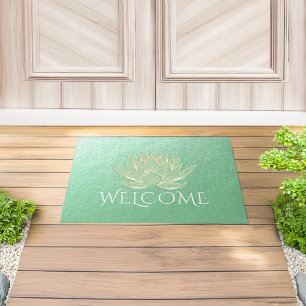 Tapete YOGA Instructor Studio Welcome Green Lotus Dourado