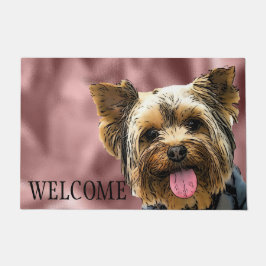 Tapete Yorkie Welcome Cute Dog Pet Yorkshire Terrier Rosa