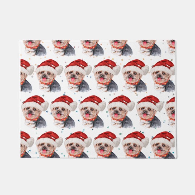 Tapete Yorkshire Terrier Dog Raça Estrelas de Natal (Frente)