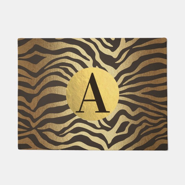 Tapete Zebra Print Animal Skin Modern Glam Dourado Chic (Frente)