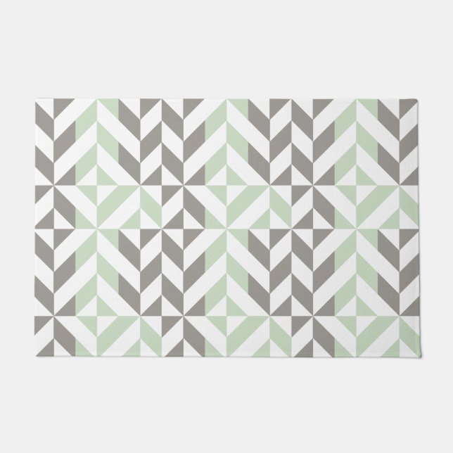 Tapete ZigZag Geométrico de Sage Green e Silver (Frente)