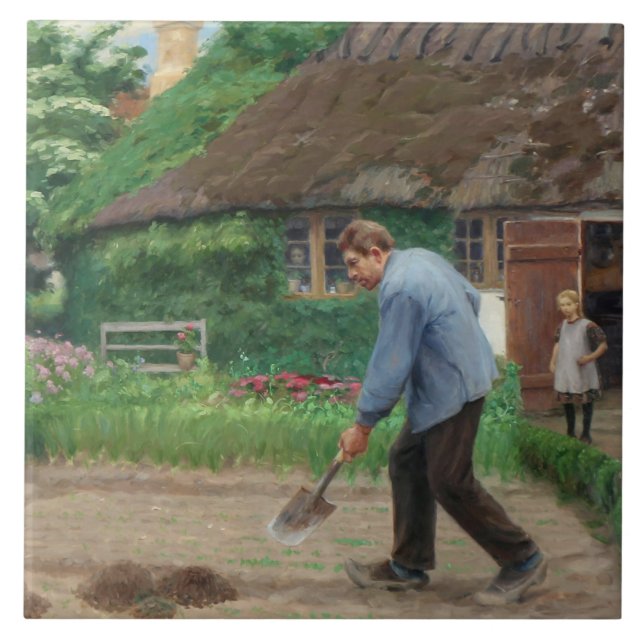 Tarde do trabalho no jardim (por H.A. Brendekilde) (Frente)