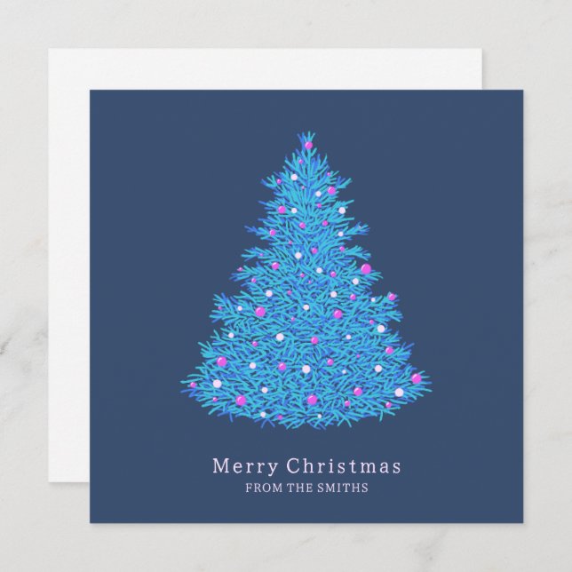 Tarjeta con ilustración de árbol de Navidad azul (Frente/Verso)